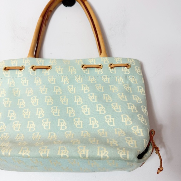 Dooney & Bourke Vintage Blue Cream Signature Fabric Shoulder Bag Canvas Leather - Picture 9 of 16